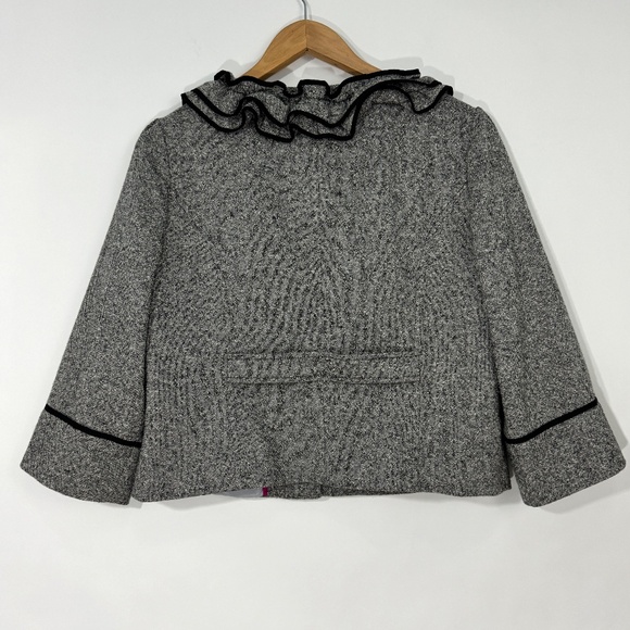 Ann Taylor LOFT Women’s Size 10 Gray Black Ruffle Trim Wool Blend Blazer Jacket - Picture 8 of 8